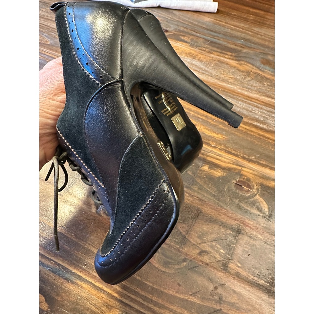 Bakers Rosanne Black Leather Suede Wingtip Lace Up High Heel Booties Women 7.5B - Picture 11 of 13